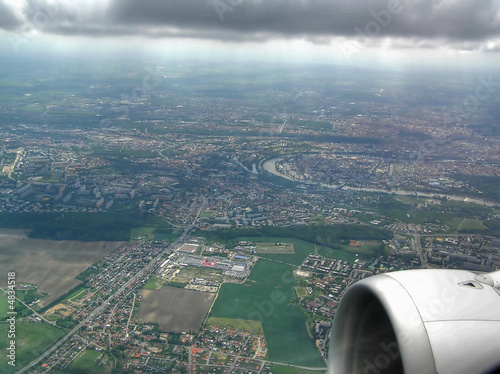 Panorama of the Prague from window of the airplane