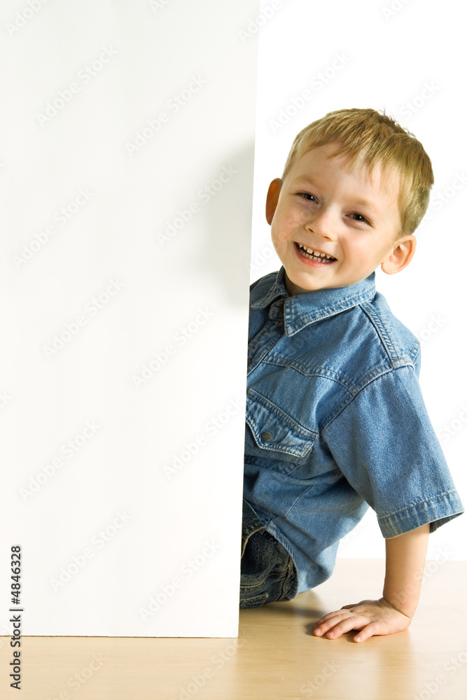 Little boy with a white plate Little boy with a white plate