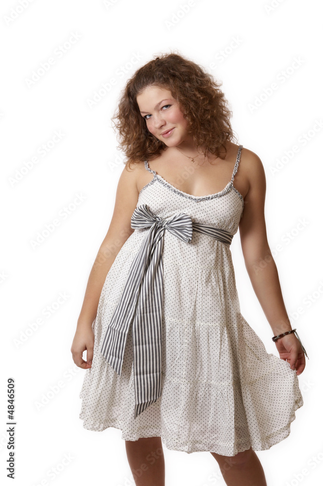 young woman in a white summer dress isolated on white young woman in a white summer dress isolated on white