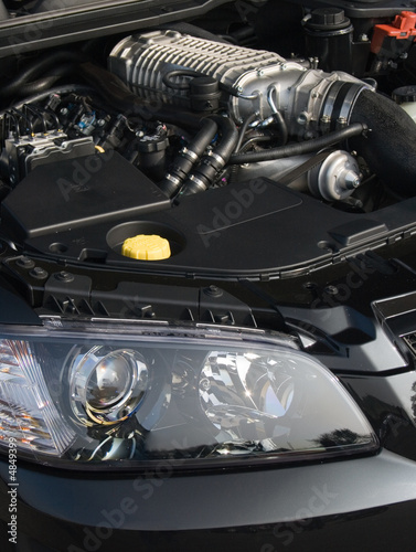 Modern supercharged V8 car engine