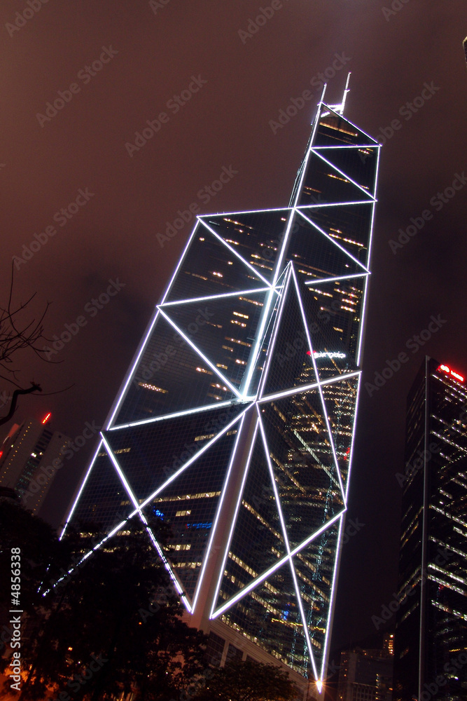 Obraz premium Bank of China tower, Hong Kong, at night
