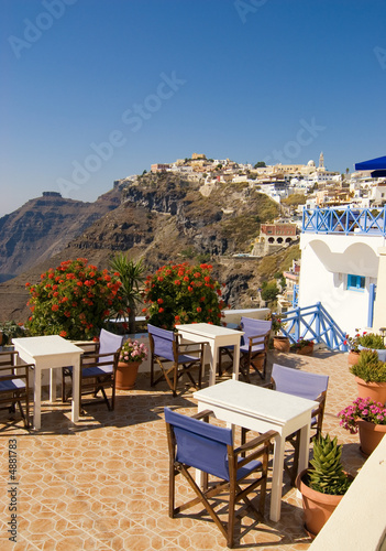 Restaurant with a beautiful landscape view (Santorini Island, Gr