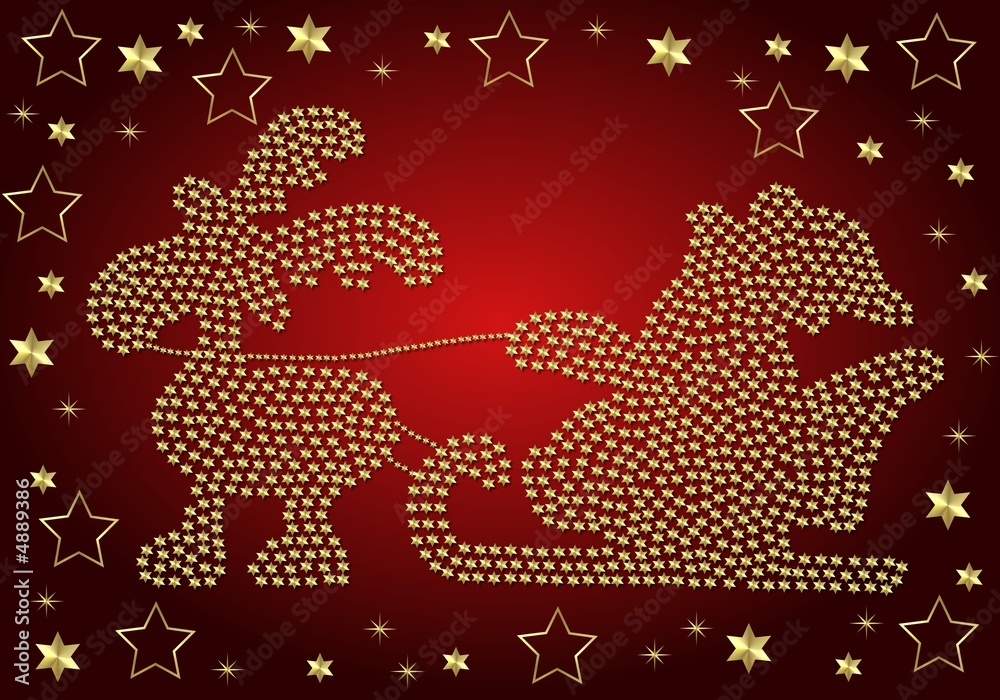 Naklejka premium weihnachtsmann und schlitten aus goldenen sternen