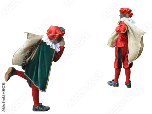 two kids  wearing traditional  dutch childrens character costume