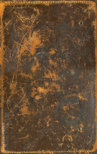 Brown scratched leather texture with stiched edges