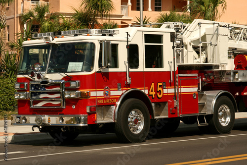 american fire engine attending an emergency call