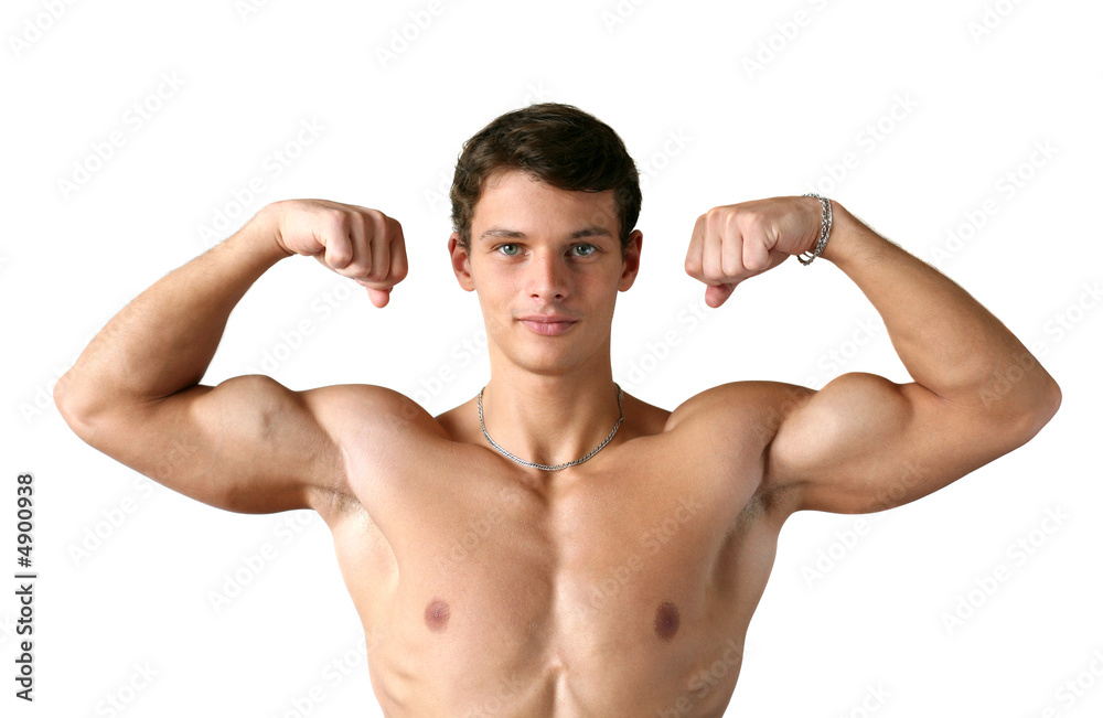 Muscular Man Flexing His Biceps Muscular Man Flexing His Biceps
