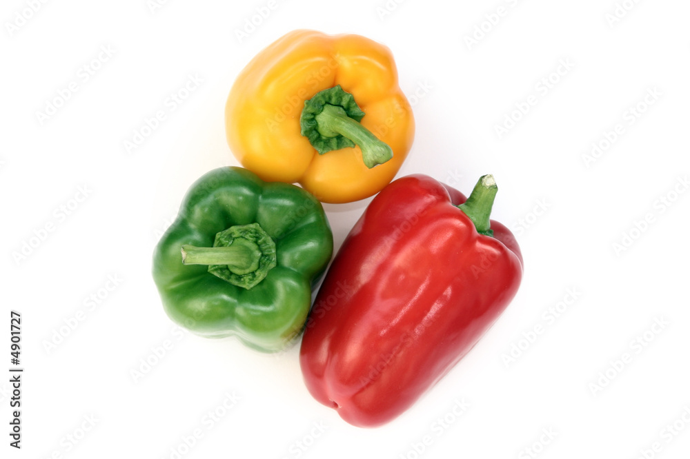 Red, yellow and green pepper isolated in white