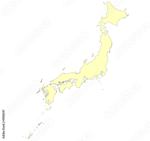Detailed isolated yellow map of Japan