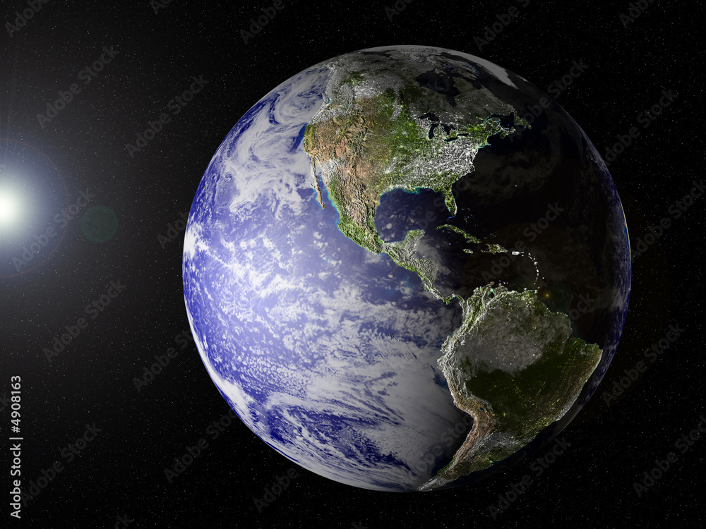 Our planet in space with clipping path (America view)