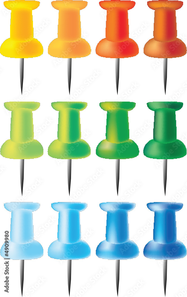 Red green blue colored office pins isolated on white Red green blue colored office pins isolated on white