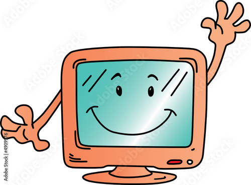 Funny computer monitor isolated on white background