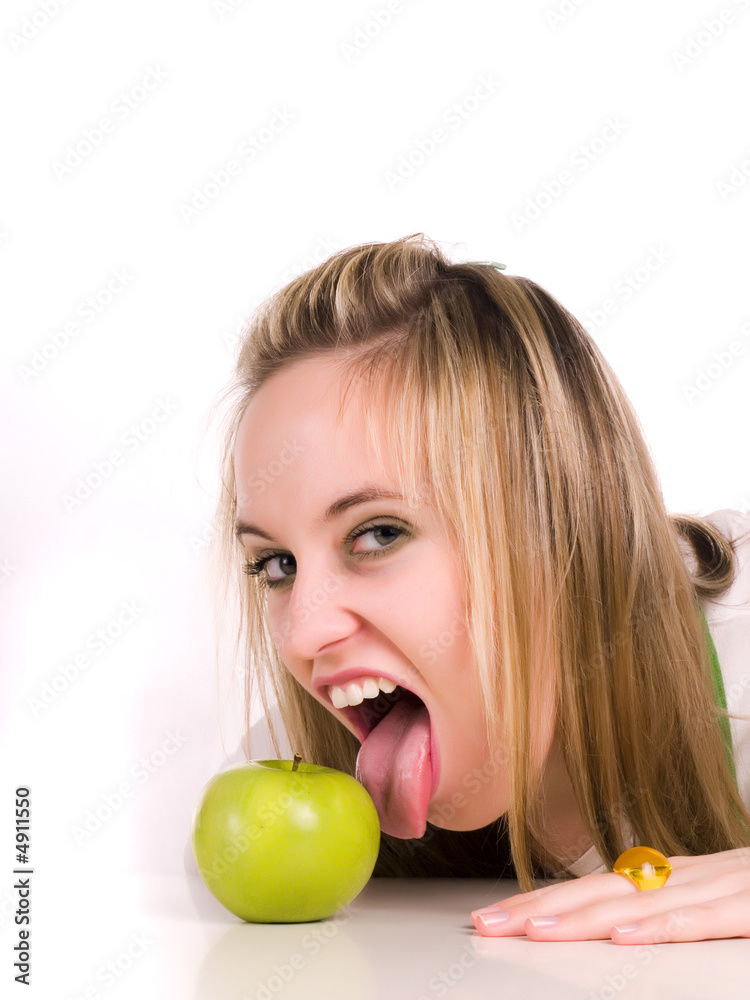 sexy girl and green apple sexy girl and green apple