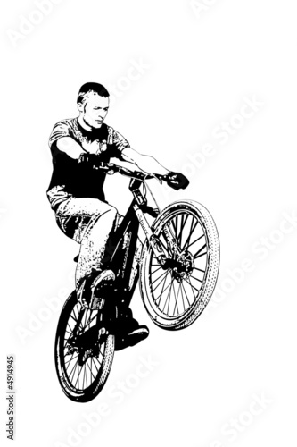 Fototapeta Naklejka Na Ścianę i Meble -  MTB bike wheelie on a white background