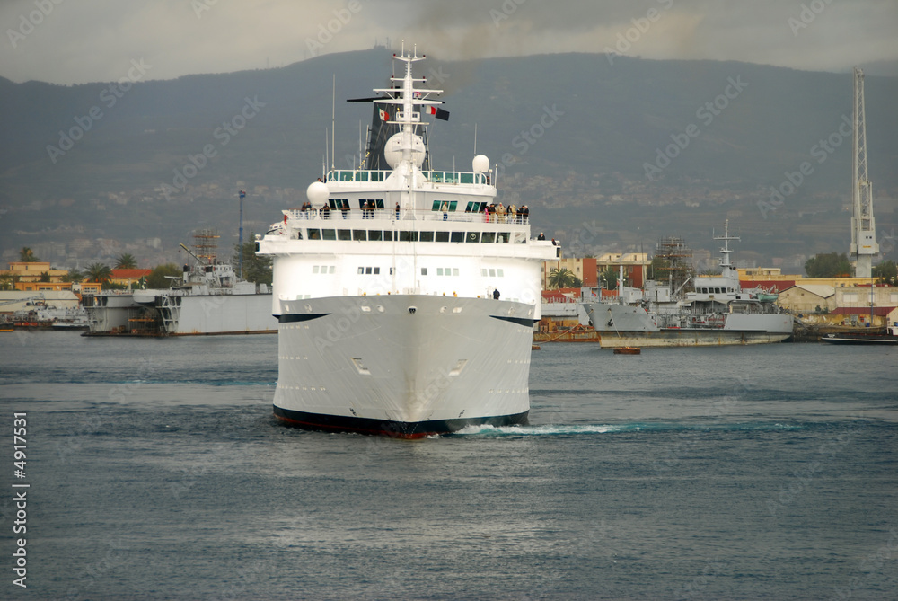 Front view of white cruise ship Front view of white cruise ship