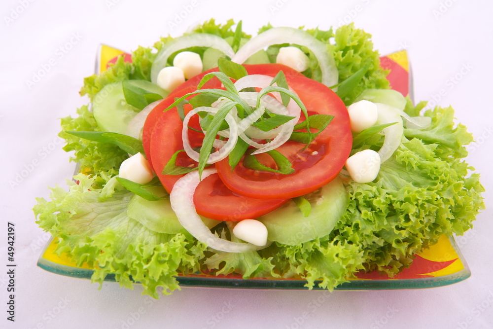 Fresh salad with onion tomato and basil Fresh salad with onion tomato and basil