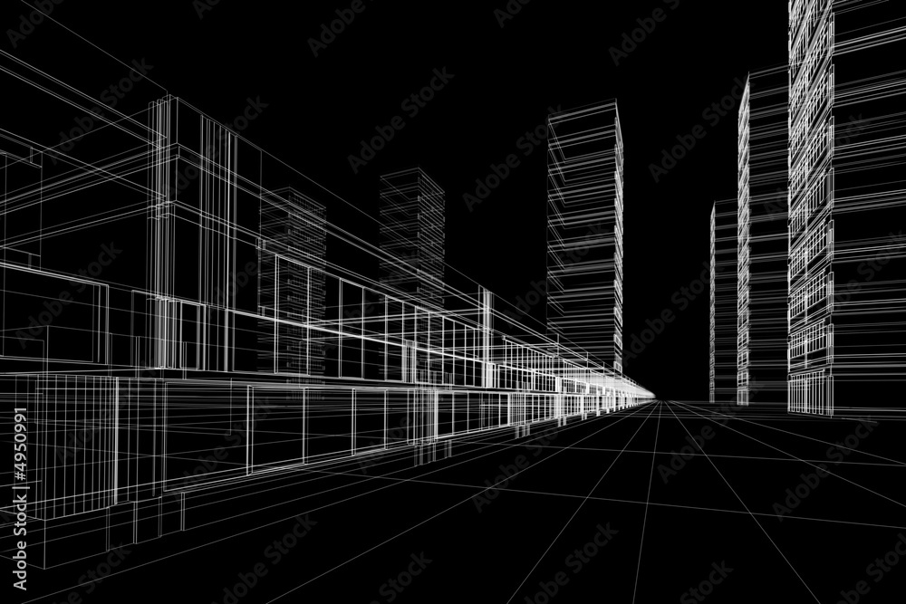 Fototapeta premium wireframe of office buildings