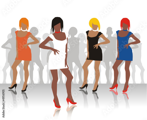 Beautiful girls of model pose on a podium