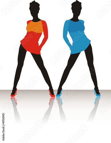 Beautiful girls of model pose on a podium