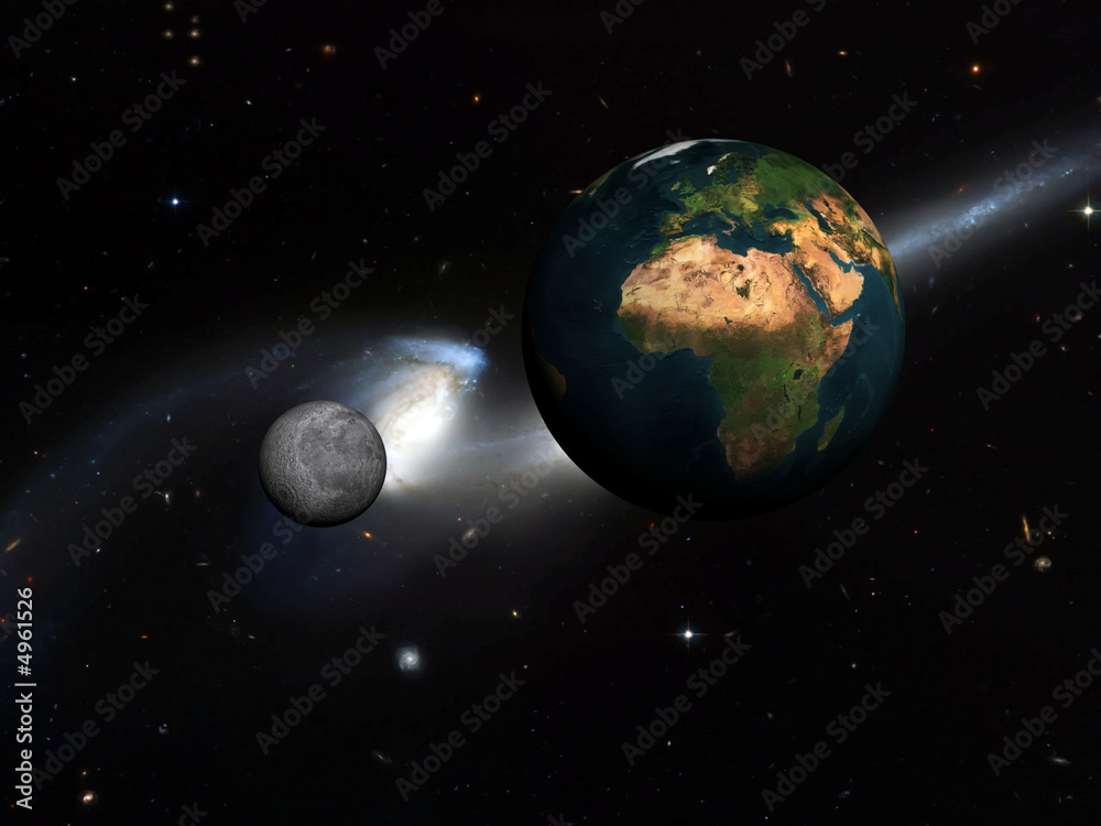 Earth and moon with space background
