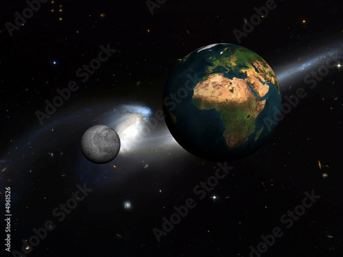Earth and moon with space background