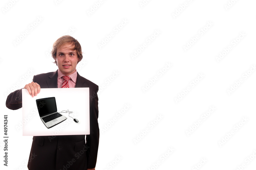 business man with board (publicity portable pc) business man with board (publicity portable pc)
