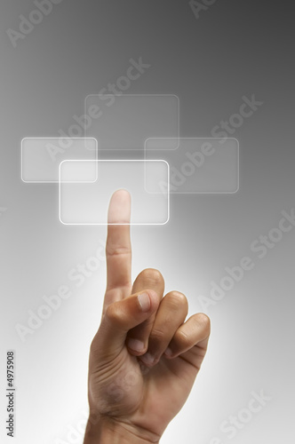 The hand presses the button