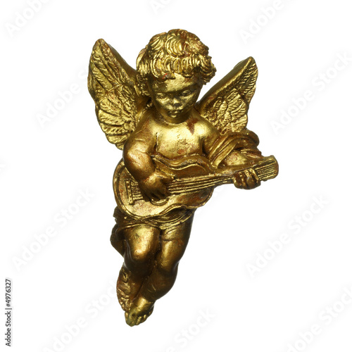 Foto antique golden angel making music