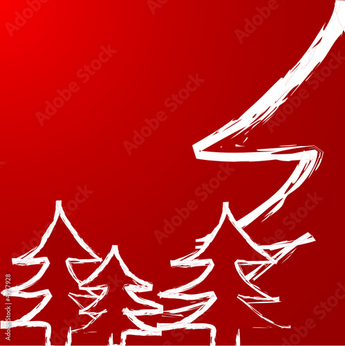 Sapins blancs sur fond rouge