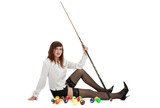 girl with cue and billiard-balls
