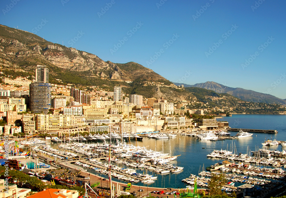 Scenic view of beautiful harbor in Monte Carlo, France