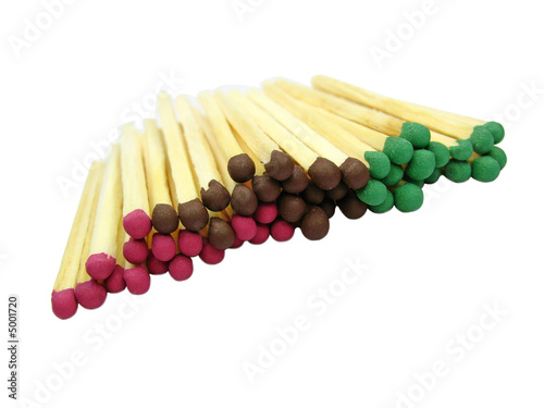 Red, Green, Brown matches Isolated on white