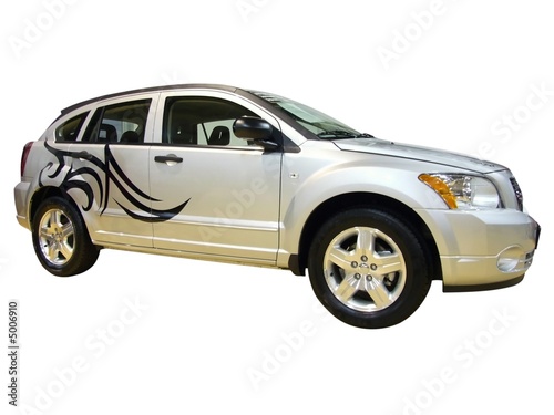 silver car with stripes isolated