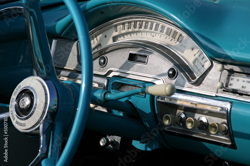 classic american steering wheel and dashboard