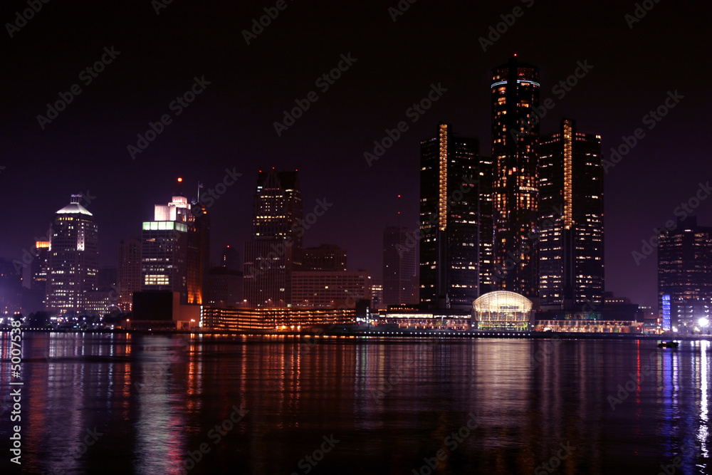Obraz premium view of Detroit skyline at night, Michigan