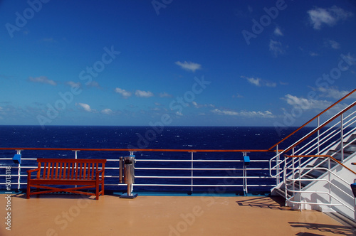 Cruise Ship Deck and Stairs with Scenic Sky