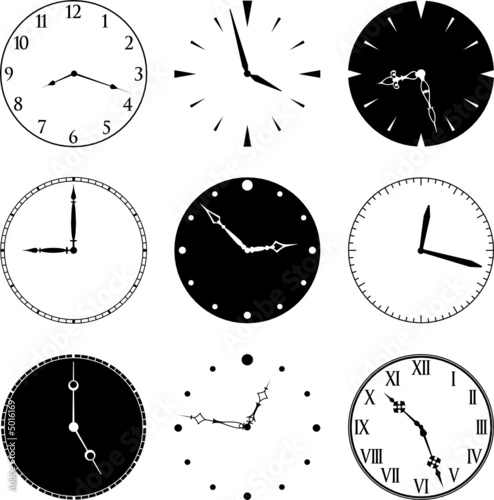 Nine Clock Faces and Hands