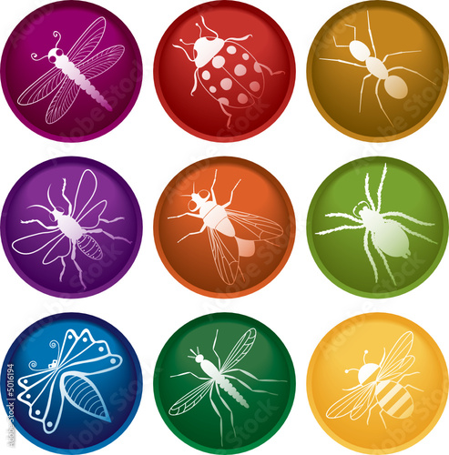 Nine Colorful Bug Buttons