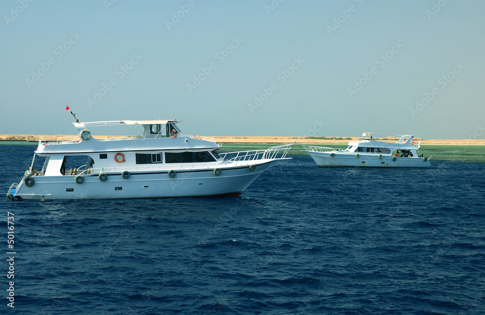Two motor yachts at Red sea, Egypt