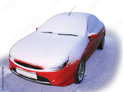 The car under snow. Paths