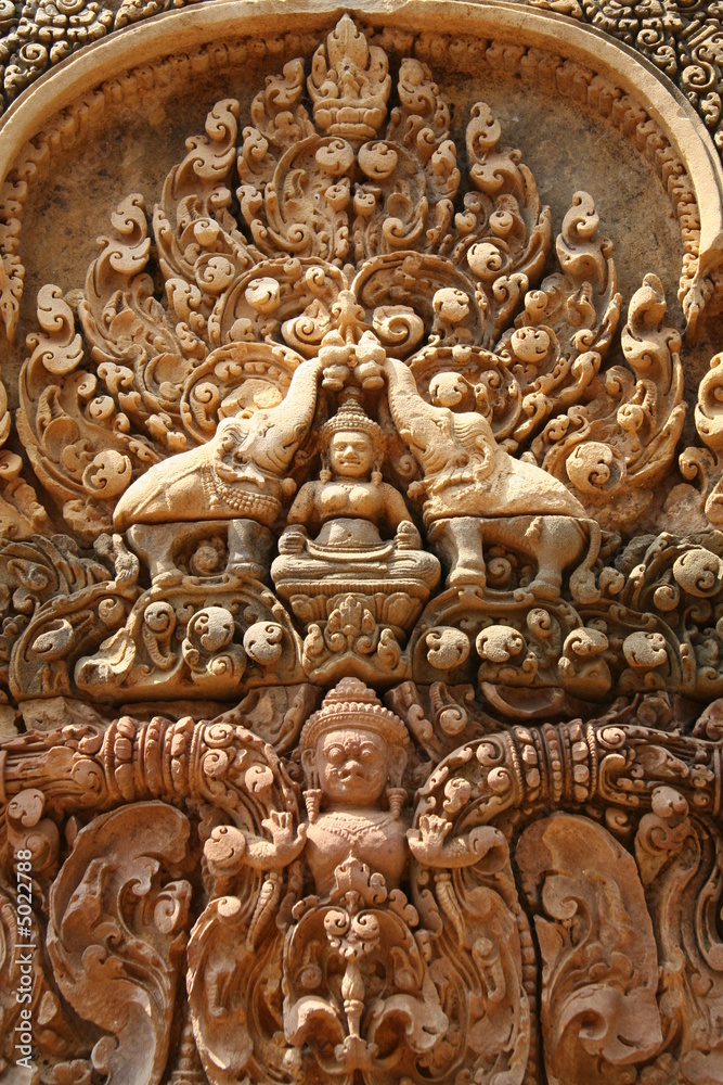 Sculpture in Angkor temple complex in Cambodia