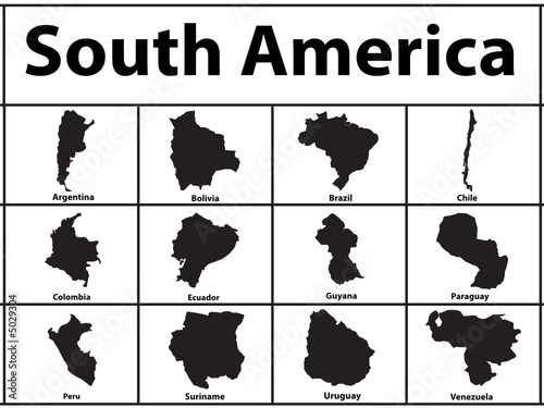 Vector silhouette of South America countries