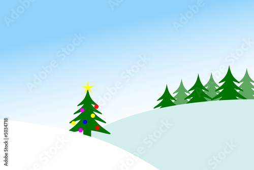 Sapin de noël et paysage enneigé