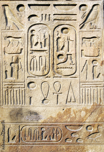 Egyptian hieroglyphs at stone bas-relief