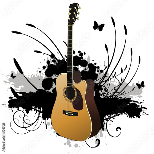 Vector - 3D music guitar against a grunge ink splat