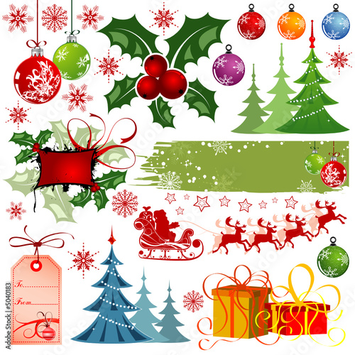 Big set elements for Christmas design, vector illustration