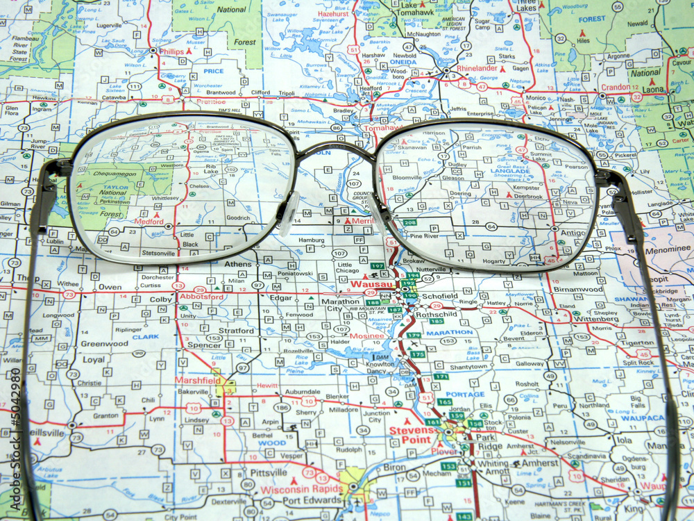 Road USA map and glasses Road USA map and glasses