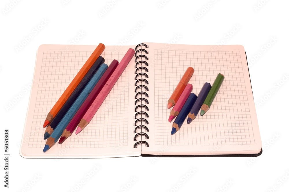 Notebook and pencil. Notebook and pencil.