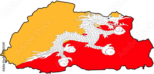 Flagge und Karte von Bhutan 