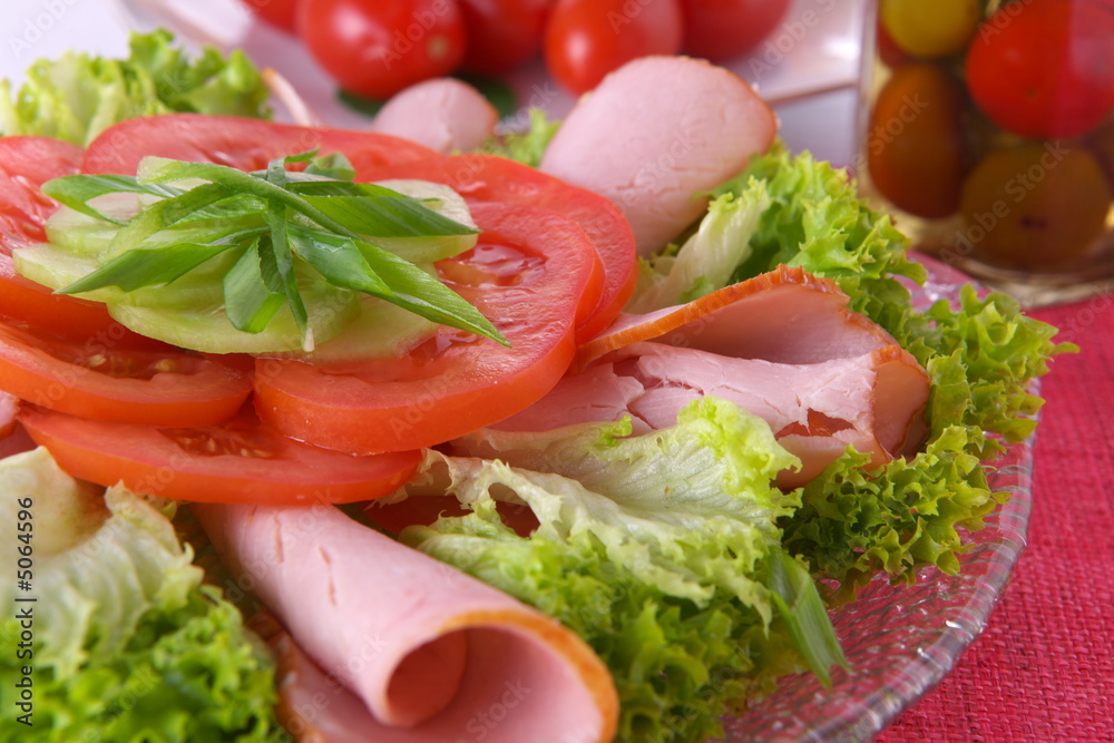 Fresh salad with onion, tomato and basil Fresh salad with onion, tomato and basil